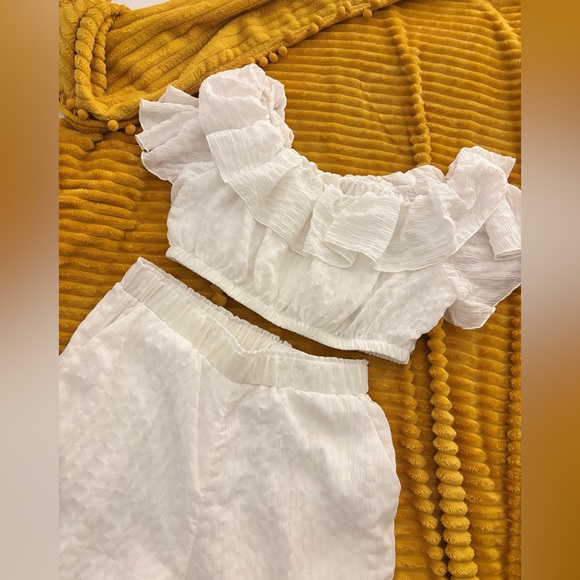 2 Piece Outfit (Off The Shoulder Crop Top & Wide Leg Pants Set) - White - L - Picture 4 of 16